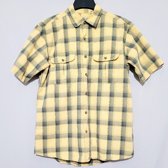 Red Head Shirt Mens Size Medium Short Sleeve Button Up yellow Plaid 100% Cotton - Picture 2 of 8